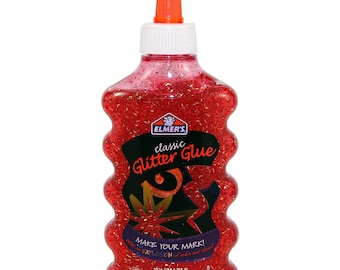 Red Elmer's Liquid Glitter Glue, Washable Adhesive, 6oz; Homemade Slime, Paper Crafts, Art Work, School, Kids, Scrapbooking, Card Making