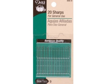 20 Sharps Hand Needles, Size 9, Delicate and Sheer Fabrics Needles, Dritz