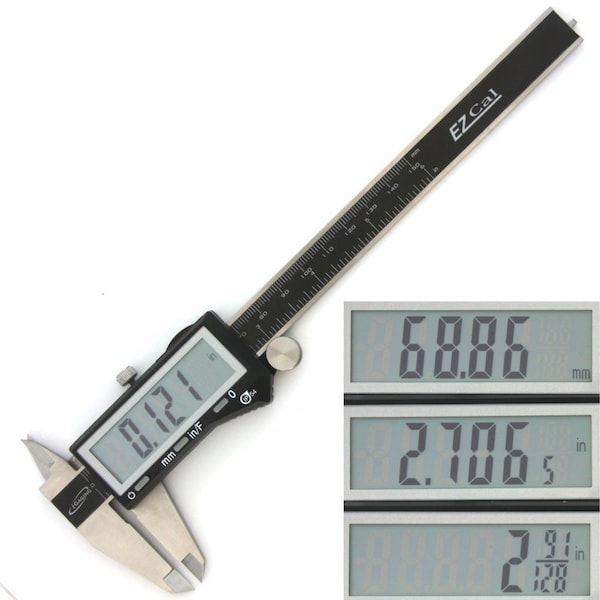 Electronic Digital Caliper, Bead measuring tool, Vernier Caliper, Extra-Large LCD Screen, 0-6", Inch/Metric/Fractions; iGaging IP54