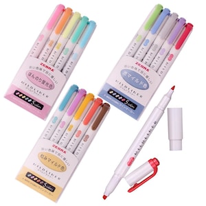 ZebraEco Zebrite Bible Study Highlighter Pens, 5 Colors, Bible Journaling;  Japanese; Kawaii Zebra Highlighters Mildliner, Marker, Pens