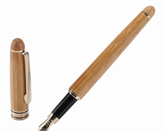 Classic Smooth Writing Bamboo Fountain Pen, 18kgp Gold Medium Nib Fountain Pen, Excellent Ink Pen for Calligraphy, Drawing, Inking