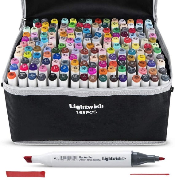 Best Choice Products Set of 168 Alcohol-Based Markers, Dual-Tipped Pens w/  Brush & Chisel Tip, Carrying Case - Blue
