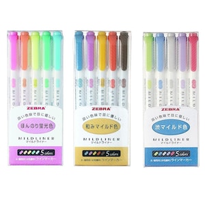 15 Zebra Mildliner Highlighters, Japanese Import; Kawaii Cute Pens; Zebra All Colors Highlighter Mildliner, Marker