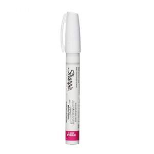 May include: White oil-based paint marker with a black Sharpie logo and the words "Oil Based/Base d'Huile" and "Paint/Peinture" in black. The words "white/blanc" are printed in black below the logo. The marker has a pink cap with the words "A Base d'Huile" printed in white.