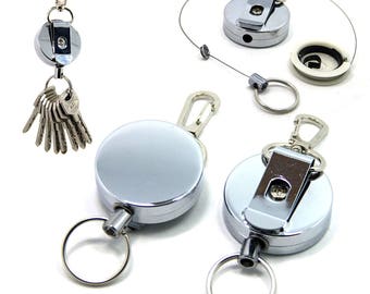 Set of 2 Heavy Duty Blank Metal ID Badge Reel With Retractable Cord & Belt Clip; for Keys, ID Badges, Belt Loop Clasp and Key Ring