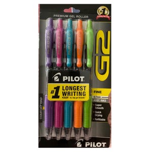 5 Pilot G2 Premium Gel Roller Pens, Fashion Colors Pink, Orange, Lime Green, Purple, and Turquoise, Fine Point, Tip 0.7mm, 31266