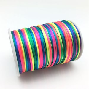 Rainbow Colors Rattail Satin Trim Cord, Thread, Rope; Chinese Knot, Kumihimo, String Beading, DIY Jewelry, Braided Bracelet; 2mm, 100 Yards