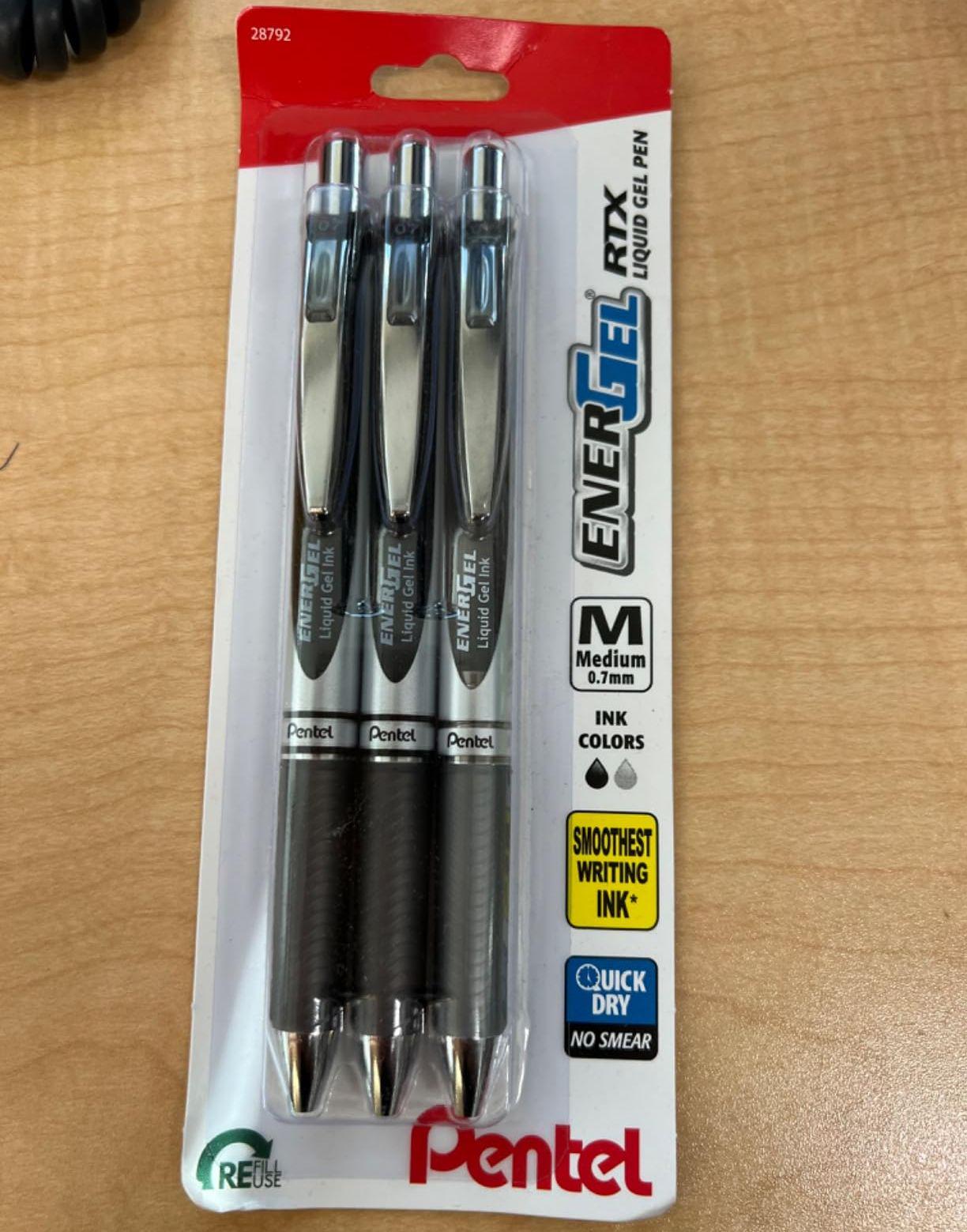 3 Scholar Hue Pentel Energel RTX Retractable Gel Pens 0.7mm Metal
