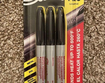 Sharpie Industrial Permanent Markers, Bullet Tip, Black, 3 Pack; Industrial Sharpie Pro Marker Pen, Craft, Metal Stamping Supply