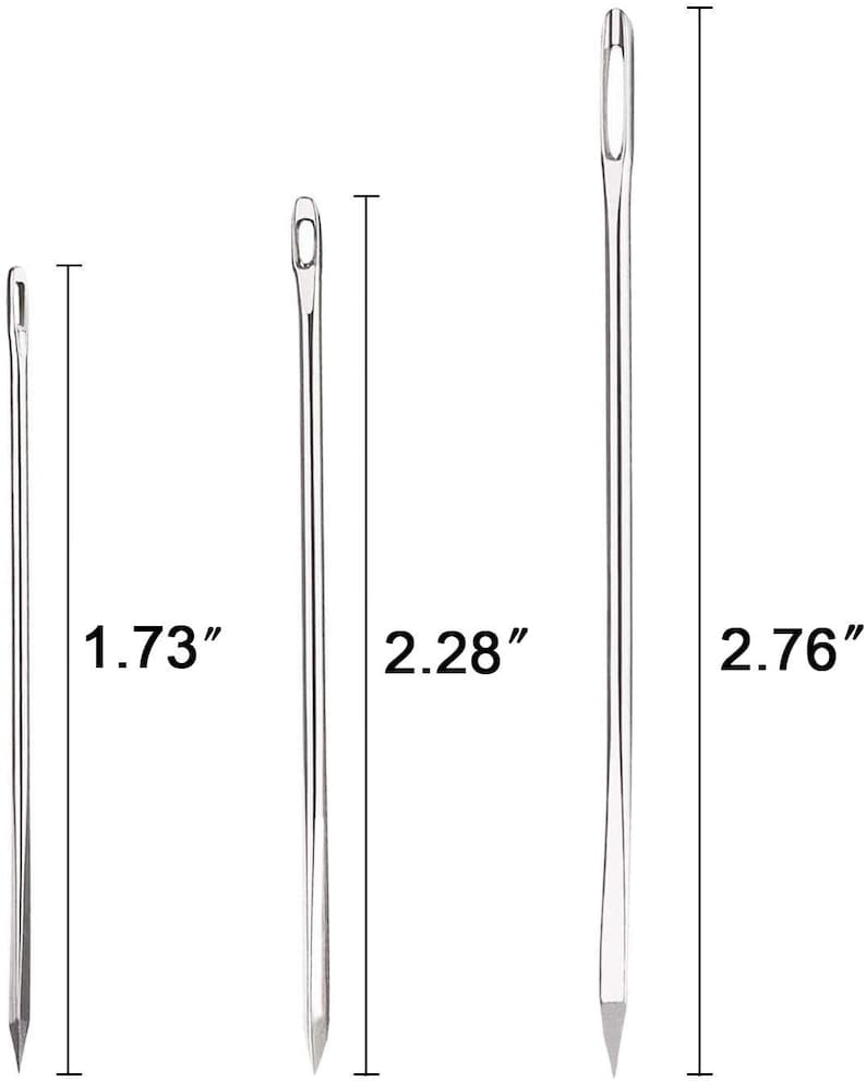 6 Large-eye Leather Stitching Needles; Triangle Pointed Tip and Thick ...