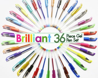36 bolígrafos de gel premium para colorear para adultos; dibujo, estudio bíblico, planificador, bolígrafos de gel; clásicos, neón, pastel, metálicos y con purpurina