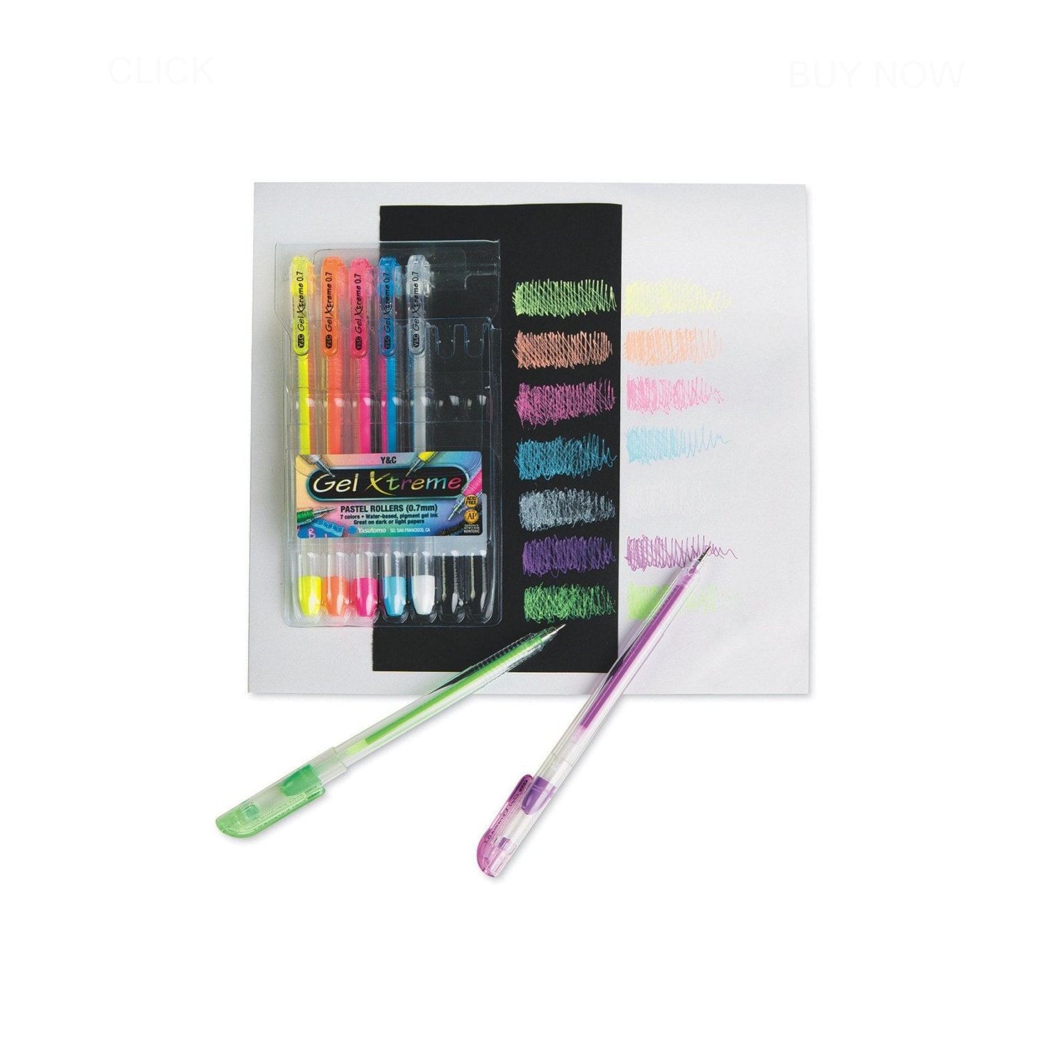7 Pastel Gel Pens, 0.7 mm Medium Tip, Point; Yasutomo, Japanese Stationary; Great Colors and Rich but Light Hues