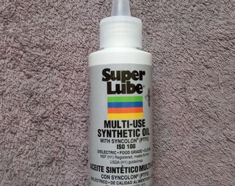 Super Lube Synthetic Oil with PTFE, ISO 100, 51004, Translucent White, High Viscosity, Dielectric, Food Grade Lubricant Oil, 4 oz Bottle