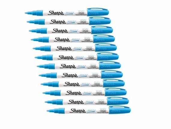 12 Aqua Blue Sharpie Paint Markers, Oil Based Fine Point Sharpie Paint  Permanent Markers, Pens