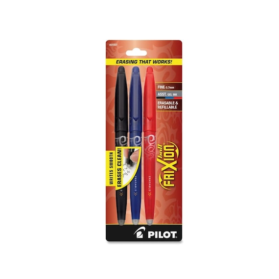 Pilot FriXion Ball 0.7mm Erasable Gel Pens, Fine Point, Black Ink, Pack Of 6