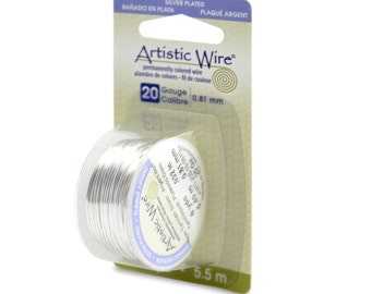 Alambre Artístico de cobre bañado en plata auténtica, calibre 20 (0,81 mm), resistente al deslustre, 6 yardas. Para joyería, envoltura de alambre, cota de malla, cadena de cuentas.