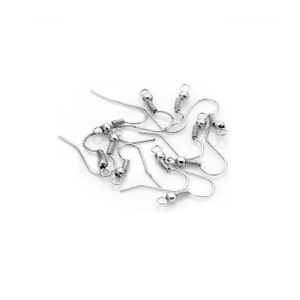 200 Rhodium Plated Silver Earring Hooks, Fish Hook Earrings Earwires, French Shepherd Hook Earrings with Large Loop