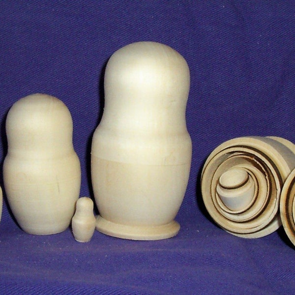 Blank Matryoshka Nesting Doll; Bare Wood Russian Matryoshka Nesting Dolls; Set of 5; 4 inch Unpainted Nesting Doll