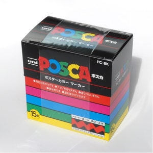 Uni-Posca Japan Paint Marker Pen, Bold Point, Set of 15 Color Markers; Paint Marker Fabric, Surfboard, Anime, Manga Marker; Free Shipping