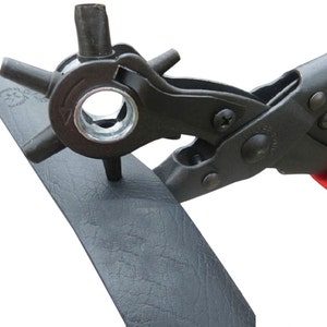 Leather Hole Punch, Revolving Turning Rotary Leather Belt Hole Puncher Pliers Hand Tool, Heavy Duty Punch; 3 Round, 3 Flat Punches