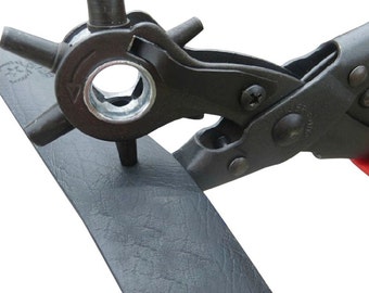 Leather Hole Punch, Revolving Turning Rotary Leather Belt Hole Puncher Pliers Hand Tool, Heavy Duty Punch; 3 Round, 3 Flat Punches
