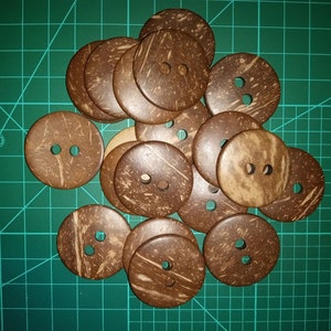 20 Coconut Shell Buttons, 1 1/2 Inch, 38mm Natural Large Brown Wooden Buttons, Sewing, Scrapbooking