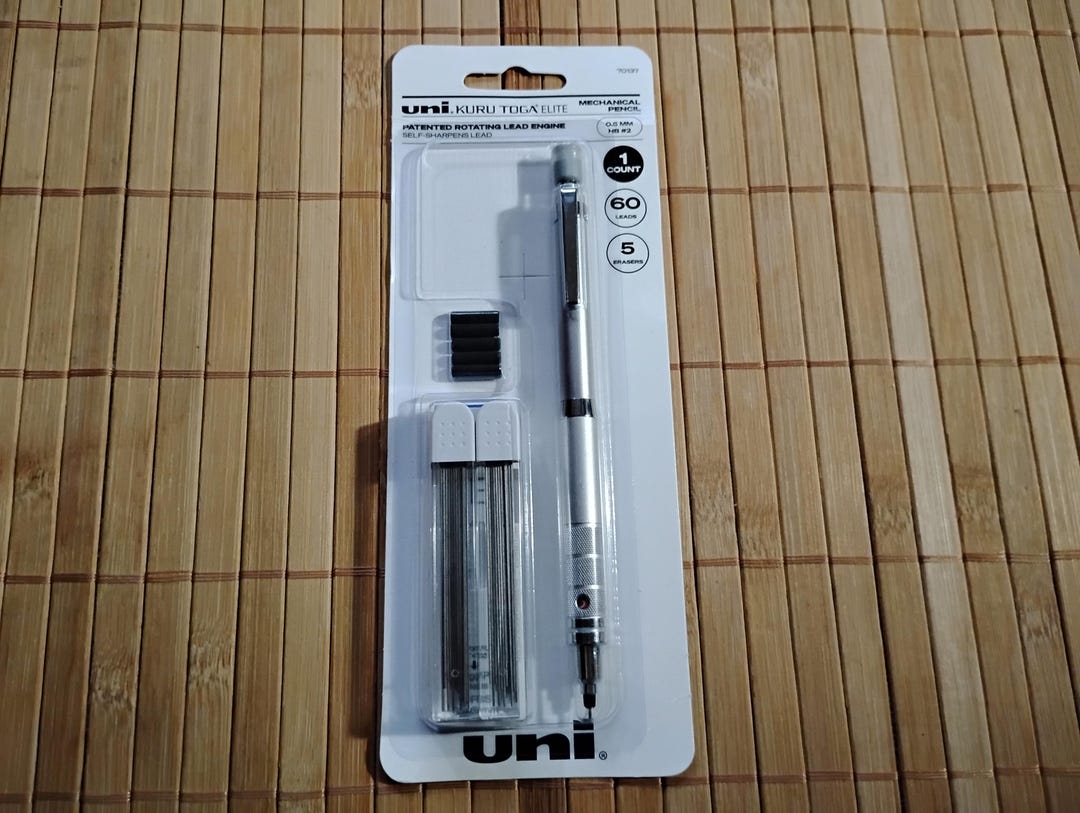Uni-ball Kuru Toga Elite 70137 Mechanical Pencil Starter Kit - 0.5mm, Silver Barrel (Japan)
