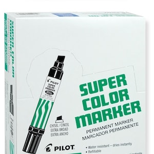 12 Blue Pilot Super Color Jumbo Markers; Pilot Extra Wide Chisel Point Permanent Markers; Waterproof Ink, Xylene-Free