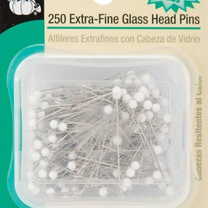 250 Straight Pins, 1 3/8 inch, 35mm, Dritz Glass Head Pins; Extra Fine, Delicate Fabric; Crafts, Decorating, Sewing, Embroidery, Dressmaking
