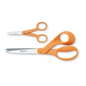 Fabric Craft Scissors, Sewing Quilting Embroidery Dressmaking Fiskars 2 Set; 8 Inch Original Orange Handled and 5 inch Micro-Tip Scissors
