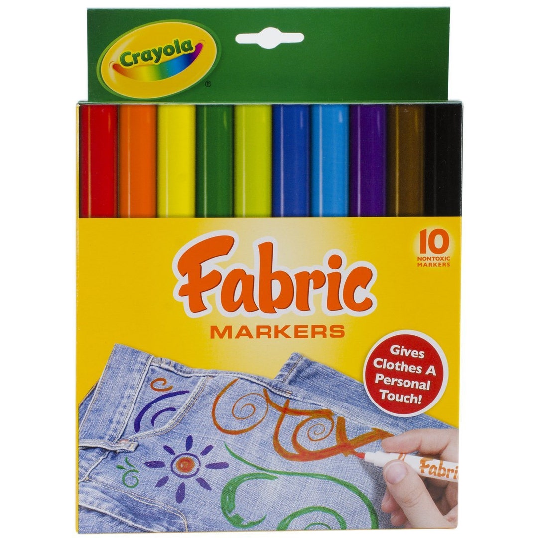 Crayola Fabric Markers, 10 Colored Fabric Markers Red, Brown, Light Blue,  Orange, Yellow, Black, Violet, Light Green, Dark Green, Dark Blue 