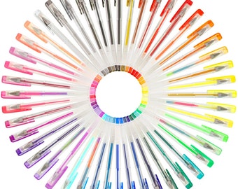 48 bolígrafos de gel para colorear; ideales para libros de colorear para adultos, dibujo, estudio bíblico, planificadores y scrapbooking; clásicos bolígrafos de gel metálicos con purpurina y neón pastel.