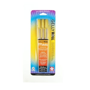 3 Sakura Gelly Roll Pens, Colored, Metallic Gold; 3 Sakura Medium Point Gel Ink Pen Set; Adult Book Coloring, Bible Studies, Planners