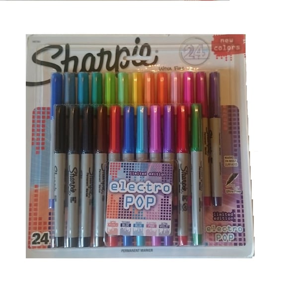 Sharpie Electro Pop Limited Edition Set of 24 Markers; Ultra Fine Point; Illustration, Drawing, Blending, Shading, Rendering, Arts, Crafts