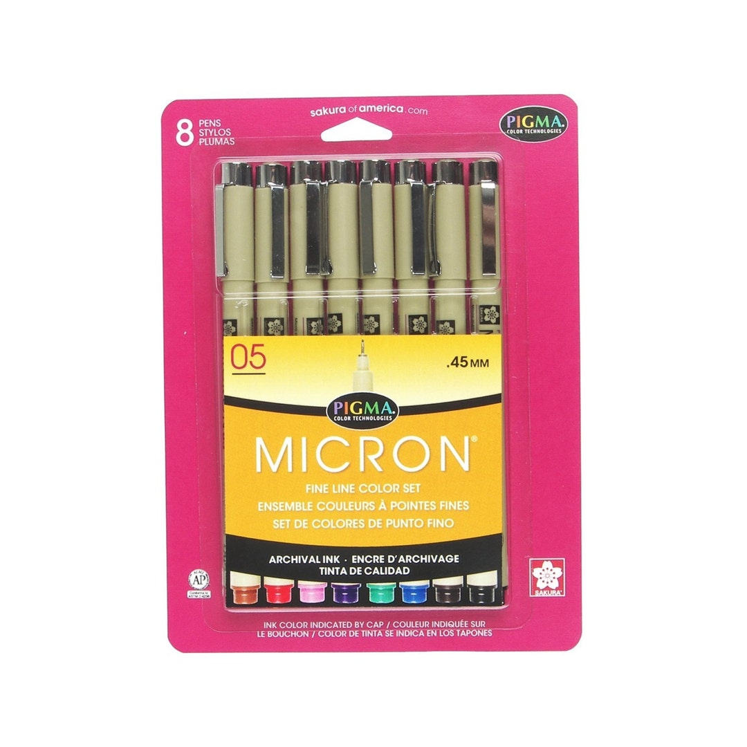 Sakura Pigma Micron Ink Color Pen Set 05, 0.45mm Nib, Tip; 8 Coloring ...