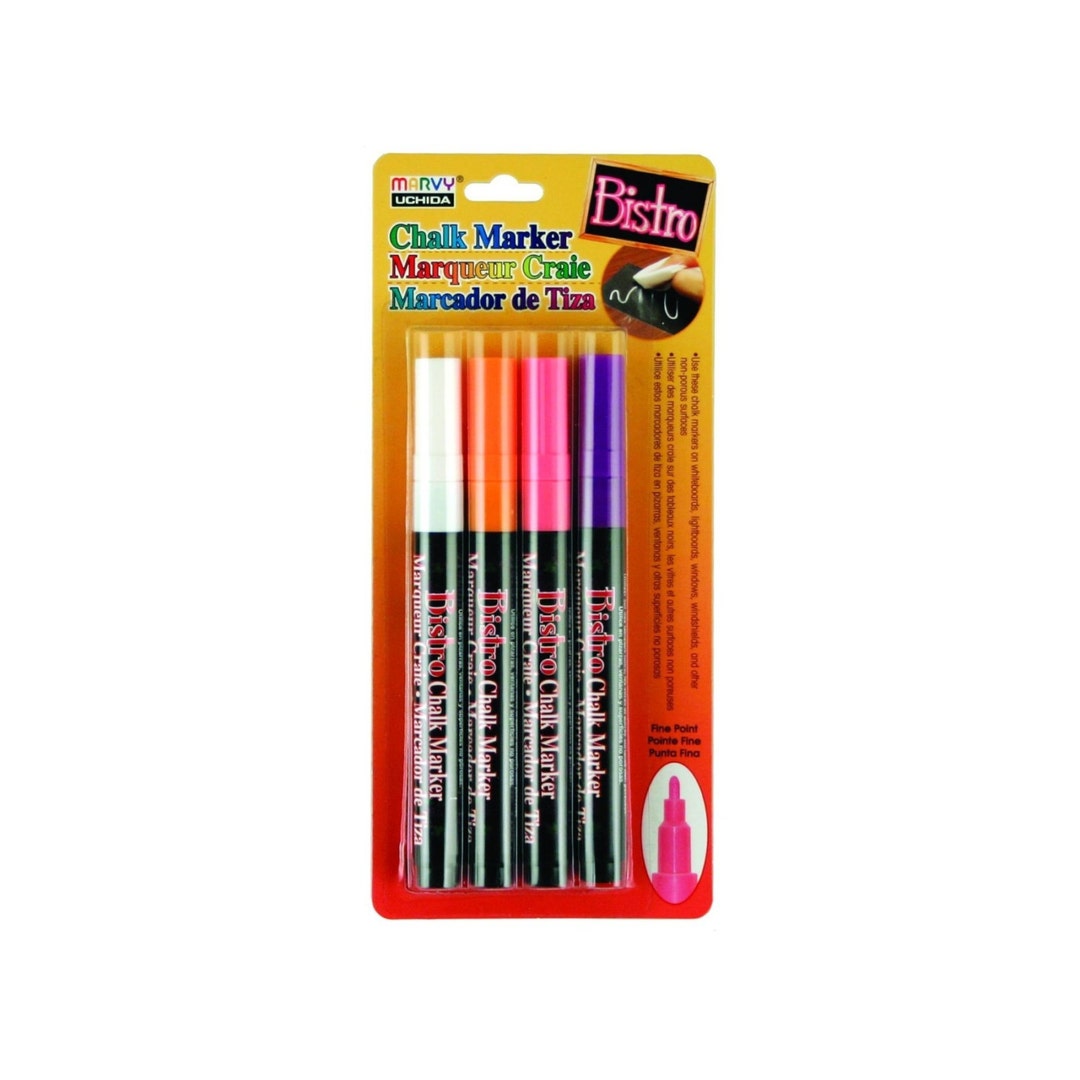 Uchida Fluorescent Colors Liquid Chalk Marker Pen 4 Pack Fine Line ...