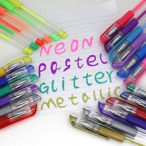 24 Coloring Gel Pens; Adult Coloring Books, Drawing, Bible Study, Planner, Scrapbooking Gel Pens; Neon, Pastel, Metallic, Glitter