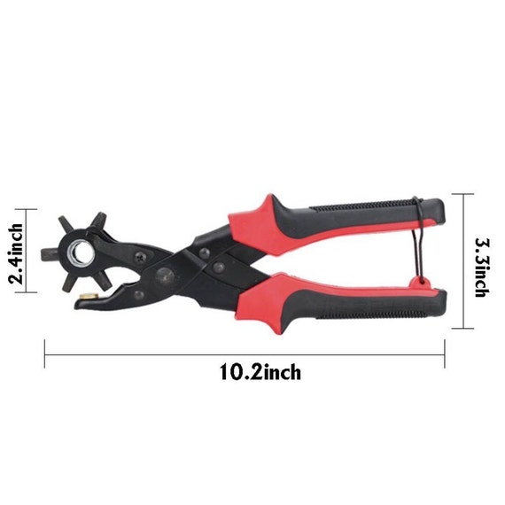 Heavy Duty Leather Belt Hole Punch Plier 3 Round. 3 Flat Punch Sizes  6-sizes Revolving Head Hole Cutter, Inserting Punch. 