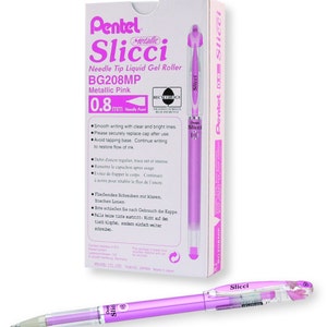 12 Pink Metallic Gel Pens, Pentel Arts Slicci, 0.8mm Medium Tip, Point; Japanese; Adult Coloring Books Bible Study Planner Kawaii Cute Pens