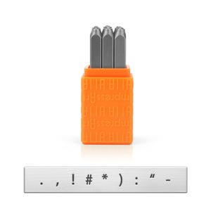 9 Piece Metal Punch Stamp Set, Punctuation Letter Stamp Set, 2.5mm, Sans Serif, Arial Font; Metal, Wood, Plastic and Leather Stamps