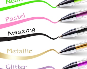 60 Coloring Gel Pens; Adult Coloring Books, Drawing, Bible Study, Planner, Scrapbooking Gel Pens; Neon, Pastel, Amazing, Metallic, Glitter