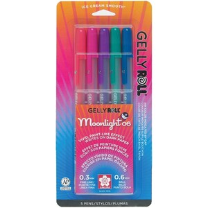 5 Sakura Gelly Roll Pens, Colored, Moonlight; 5 Sakura Fine Point Gel Ink Pen Set; Adult Book Coloring, Bible Studies, Planners