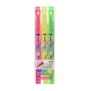 Evidenziatori Uni High-Tech Propus Window, 3 colori; studio della Bibbia, journaling, colorazione; importazione giapponese; set di colori primari Kawaii Uni