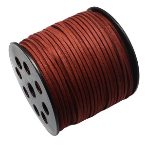 Cordón de terciopelo rojo óxido oscuro, 3 x 1,4 mm; Cordón de gamuza de terciopelo de cuero sintético de microfibra suave, cordón, hilo, cuerda; 90 metros