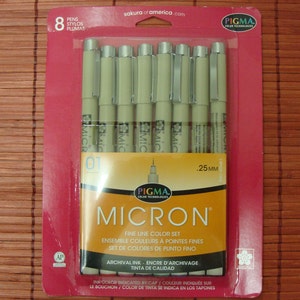 Sakura Pen Marker Set 01, Pigma Micron Ink, Color, 1/4 0.25mm Extra Fine Tip; Sakura 8 Coloring Pens, Markers; Anime, Manga, Art, Drawing