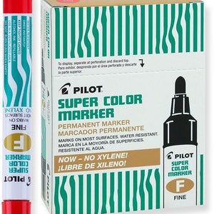 12 Red Pilot Super Color Markers; Pilot Fine Point Tip Permanent Markers; Waterproof Ink, Xylene-Free