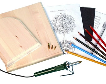 Wood Burning Pen, Patterns, Color Pencils & Instructions Beginner WoodBurning Set, Pyrography Tool, Leather Craft Woodburner Detailer Kit