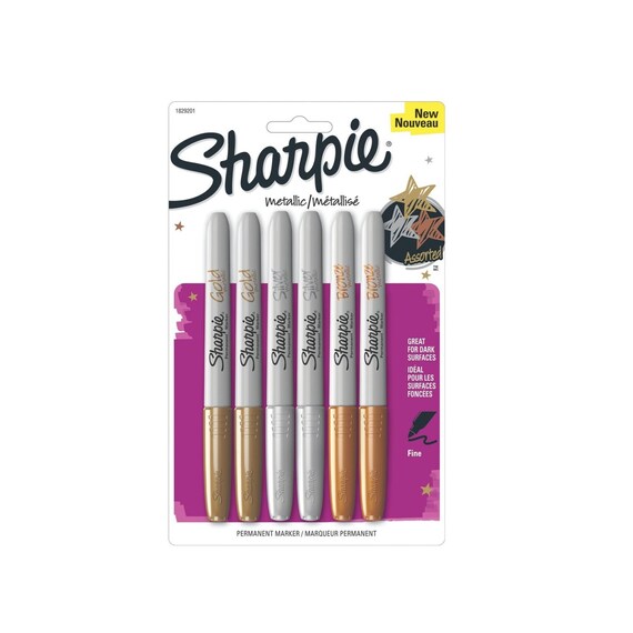 Metallic Sharpie Permanent Marker Fine Point Tip 6 Pack Gold