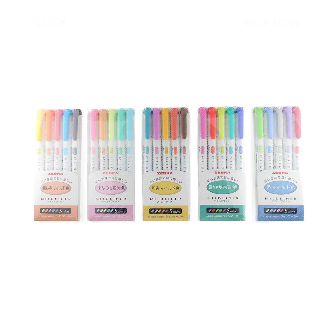 ZebraEco Zebrite Bible Study Highlighter Pens, 5 Colors, Bible Journaling;  Japanese; Kawaii Zebra Highlighters Mildliner, Marker, Pens