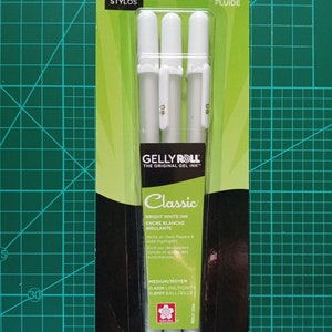 3 White Sakura Gelly Roll Pens, Classic; 3 Sakura 0.8mm Medium Point Tip Gel Ink Pen Set